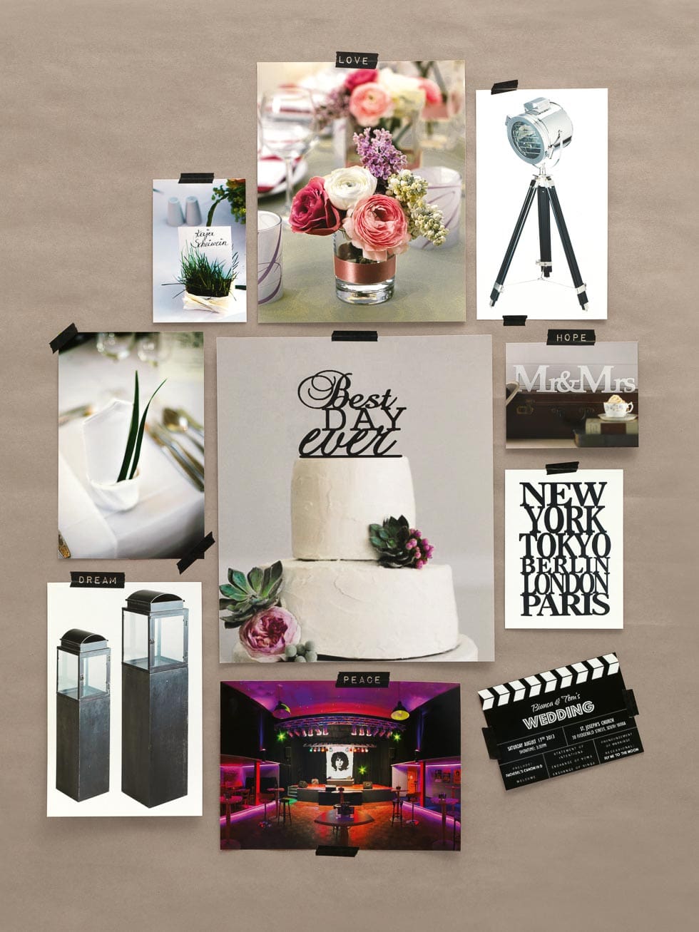 Stimmungsboard Hochzeit Stimmungsboard Hochzeit im Kino