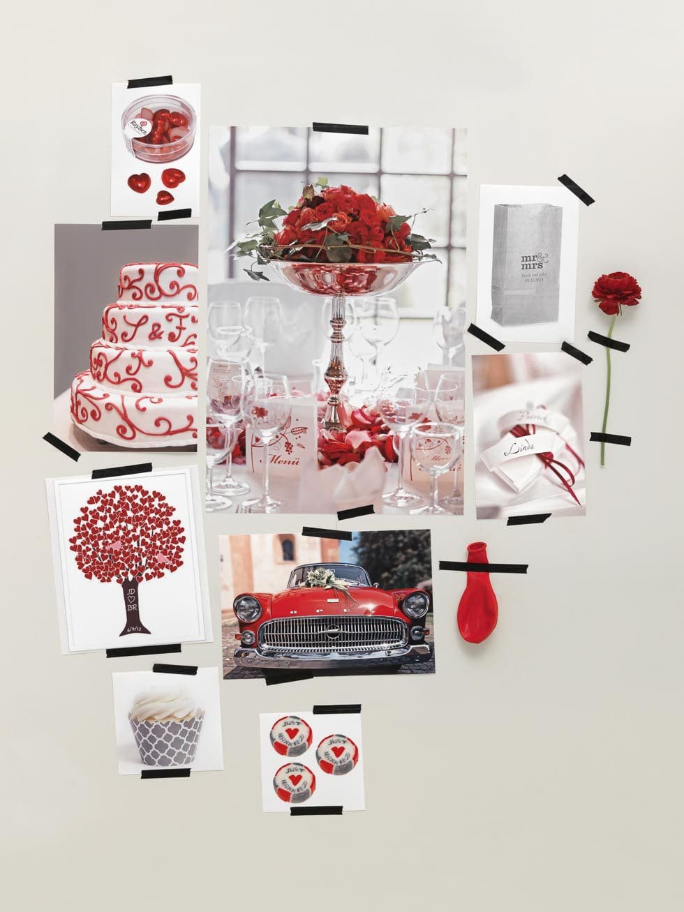 Stimmungsboard Hochzeit Stimmungsboard mit roten Farben
