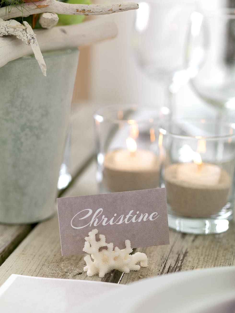 Tischdekoration maritime Strandhochzeit Papeterie maritime Strandhochzeit