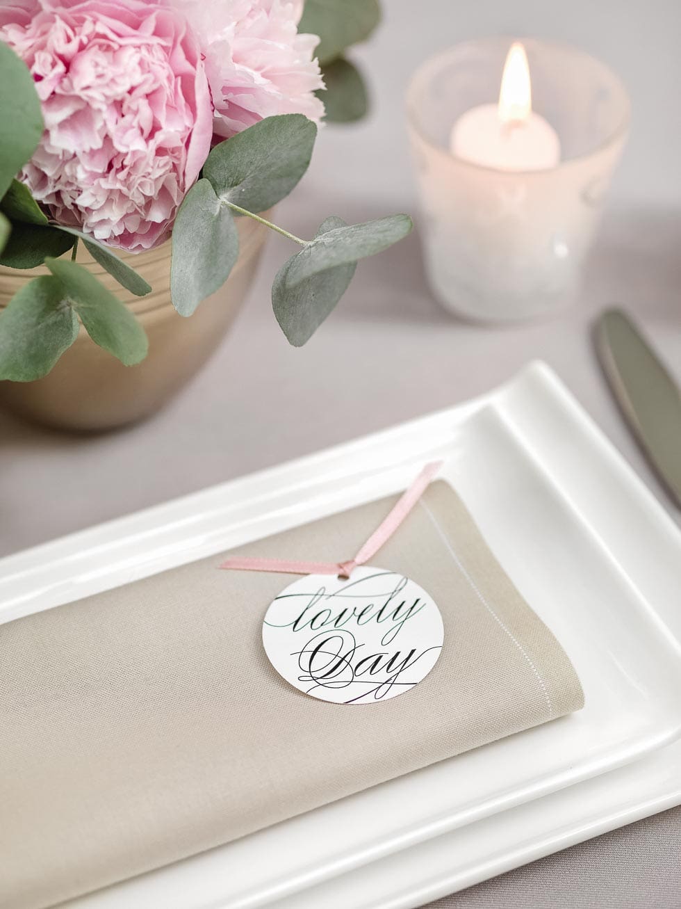 Stoffserviette Beige mit Anhänger Stoffserviette Beige