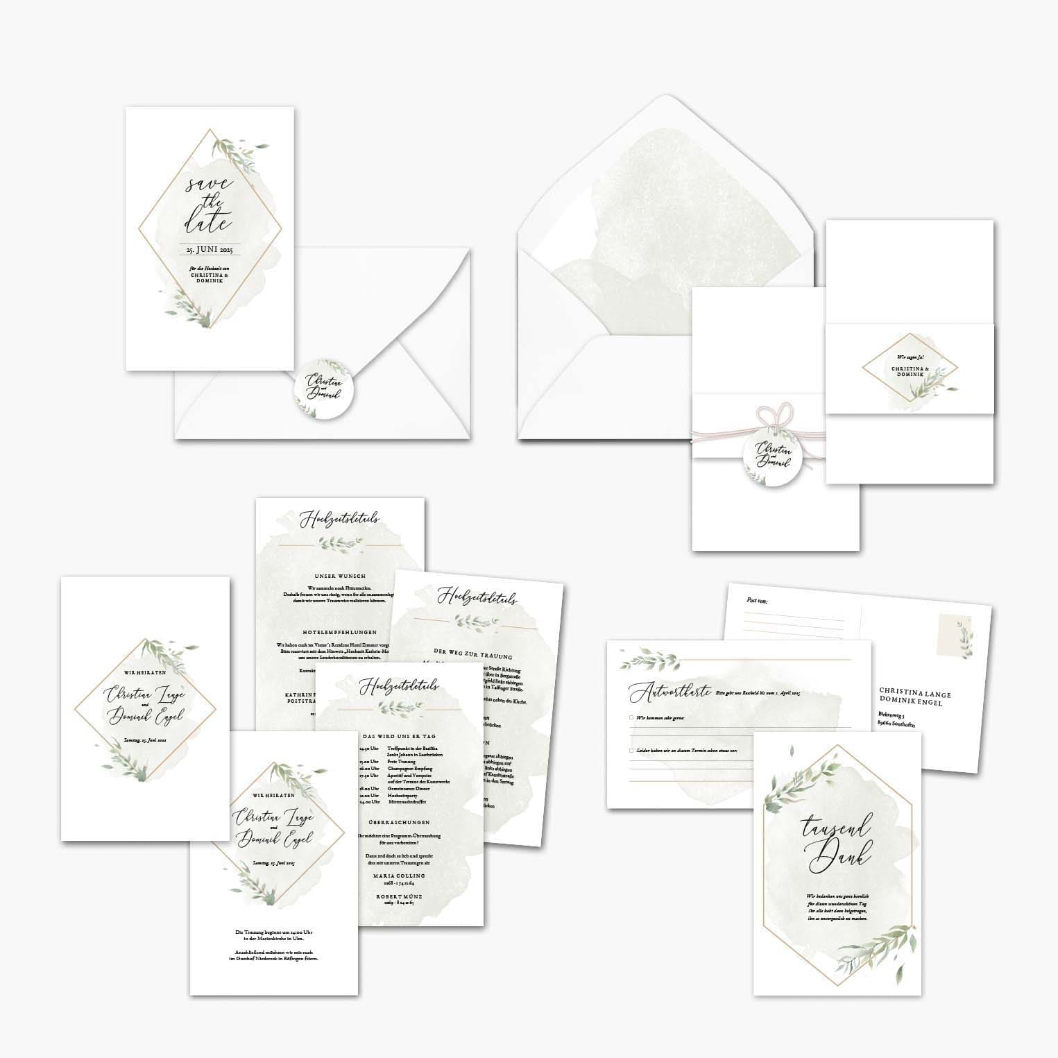 2_Hochzeitseinladung-Vorlage-Download-Greenery Hochzeitspapeterie Kalligraphie Schrift
