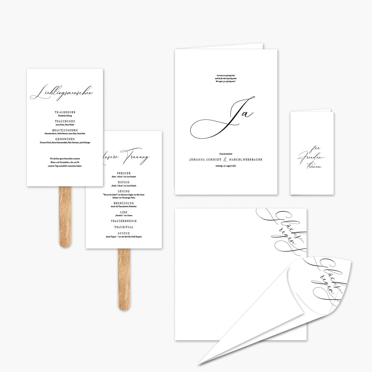 5_Hochzeitsfaecher-Kirchenheft-Freudentraenen-Taschentuecher-Calligraphie Hochzeitspapeterie Kalligraphie Schrift
