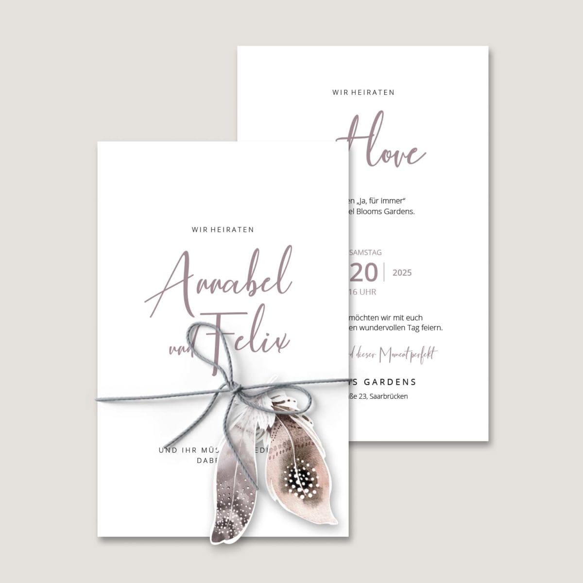 1_Hochzeitseinladung-Boho-Lettering-Feder Einladung Hochzeit Boho