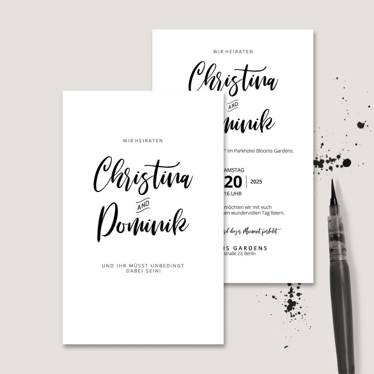 Hochzeitseinladung-Brush-Lettering Einladung Hochzeit Brush