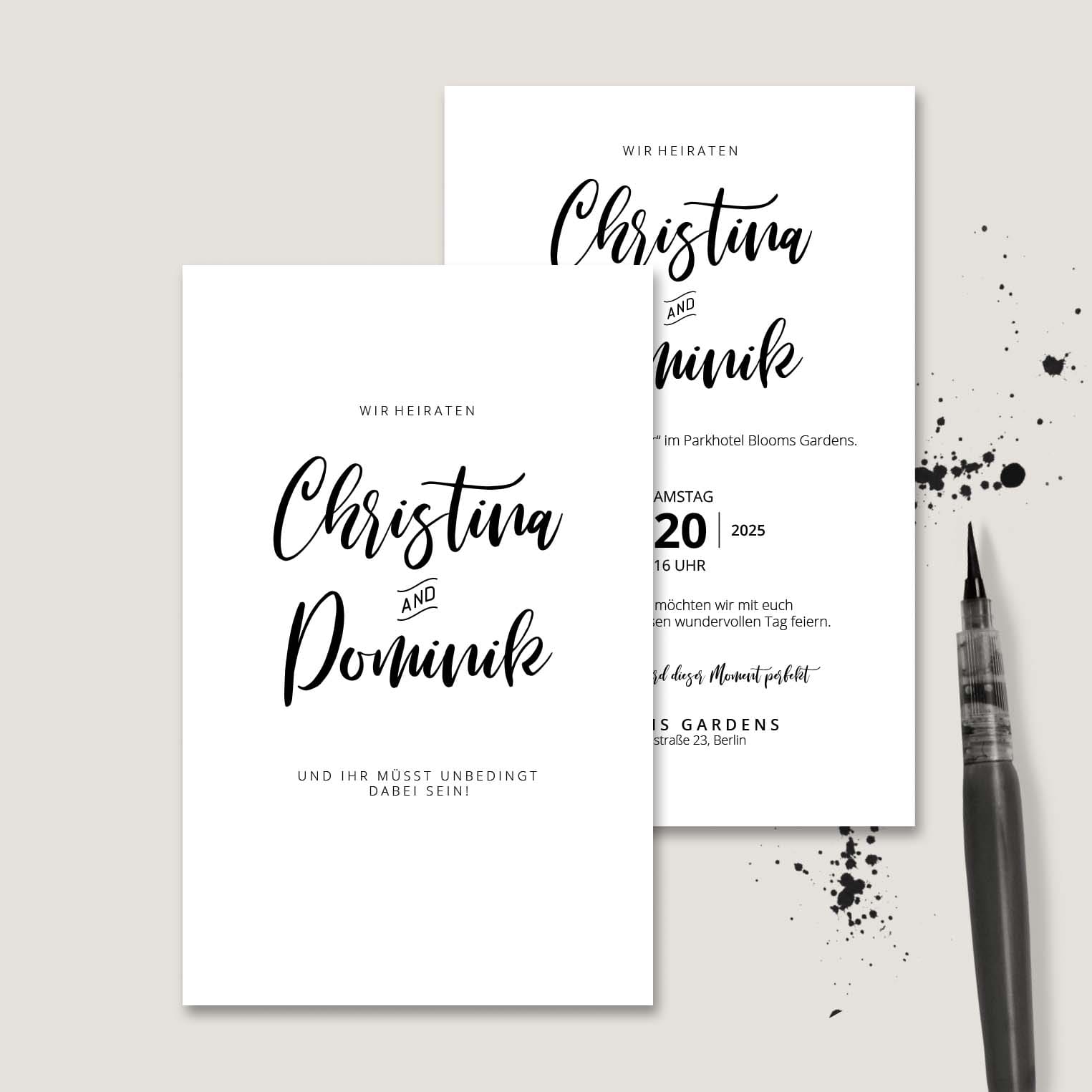 Hochzeitseinladung-Brush-Lettering Einladung Hochzeit Brush