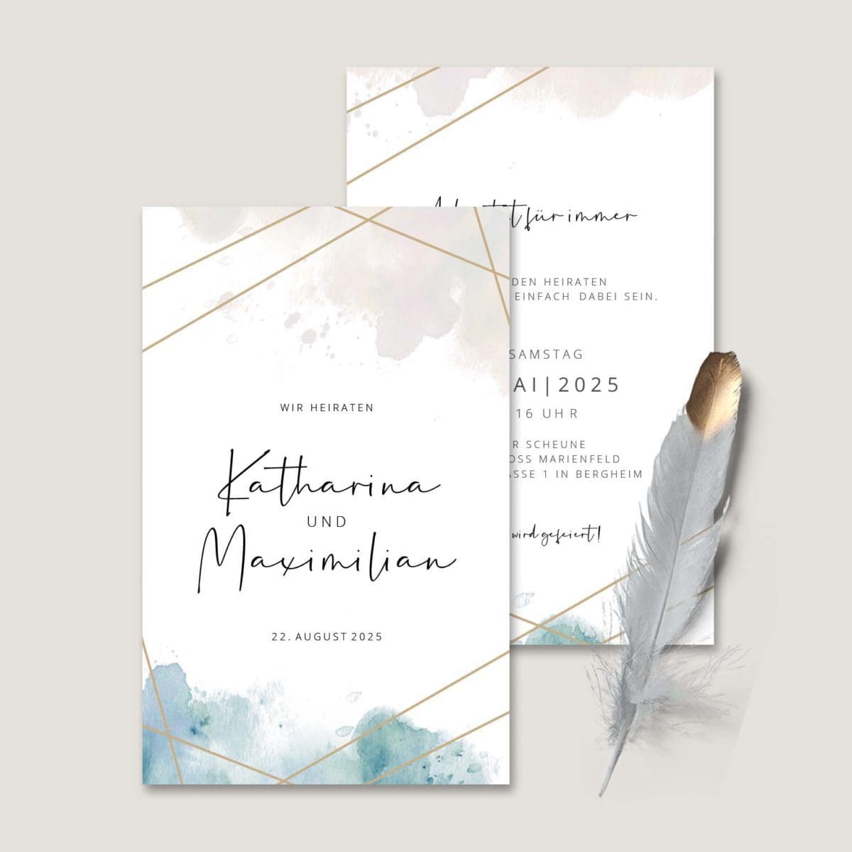 1_Hochzeitseinladung-Geometric Einladung Hochzeit Wasserfarbe