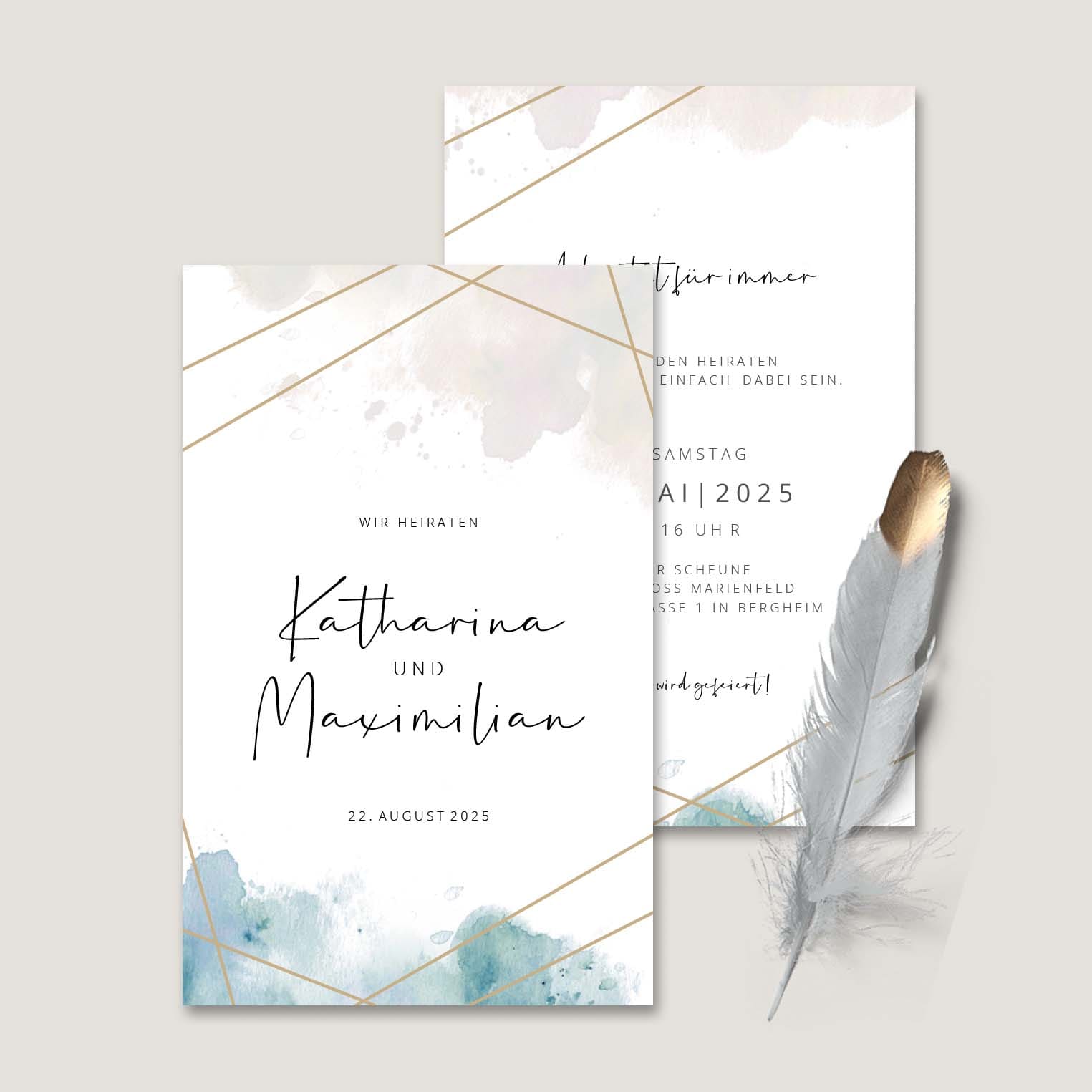 1_Hochzeitseinladung-Geometric Einladung Hochzeit Wasserfarbe