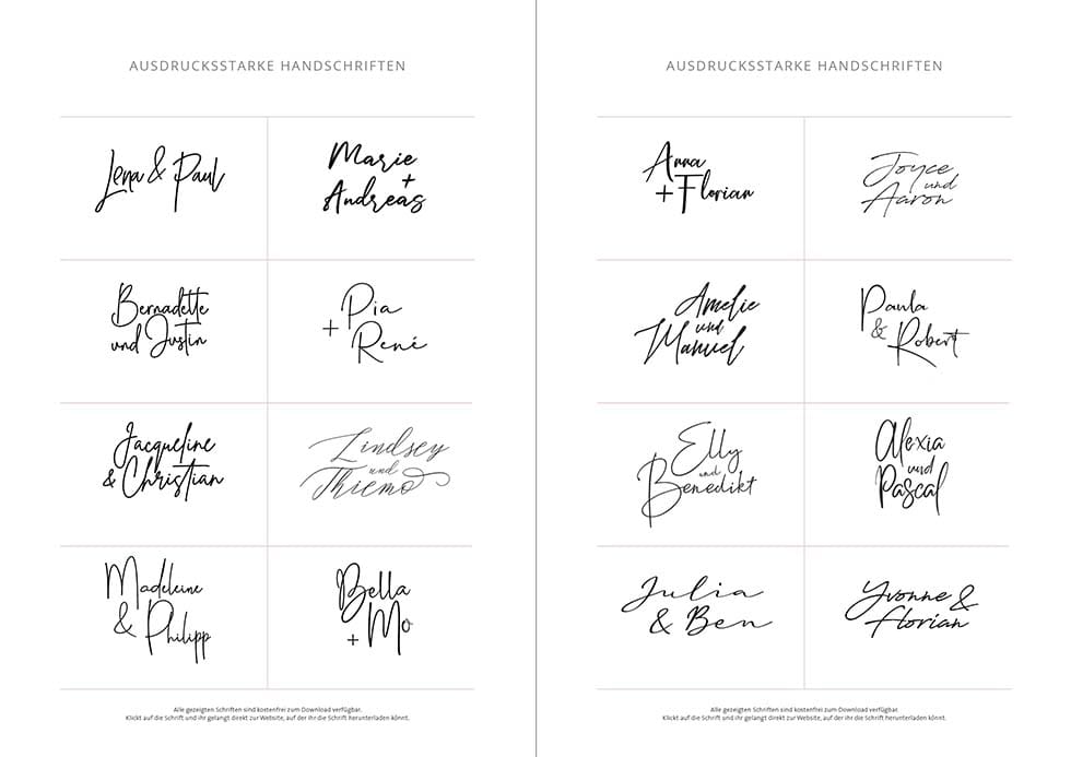 Ausdrucksstarke-Handschriften-Hochzeit Freefonts Handschriften