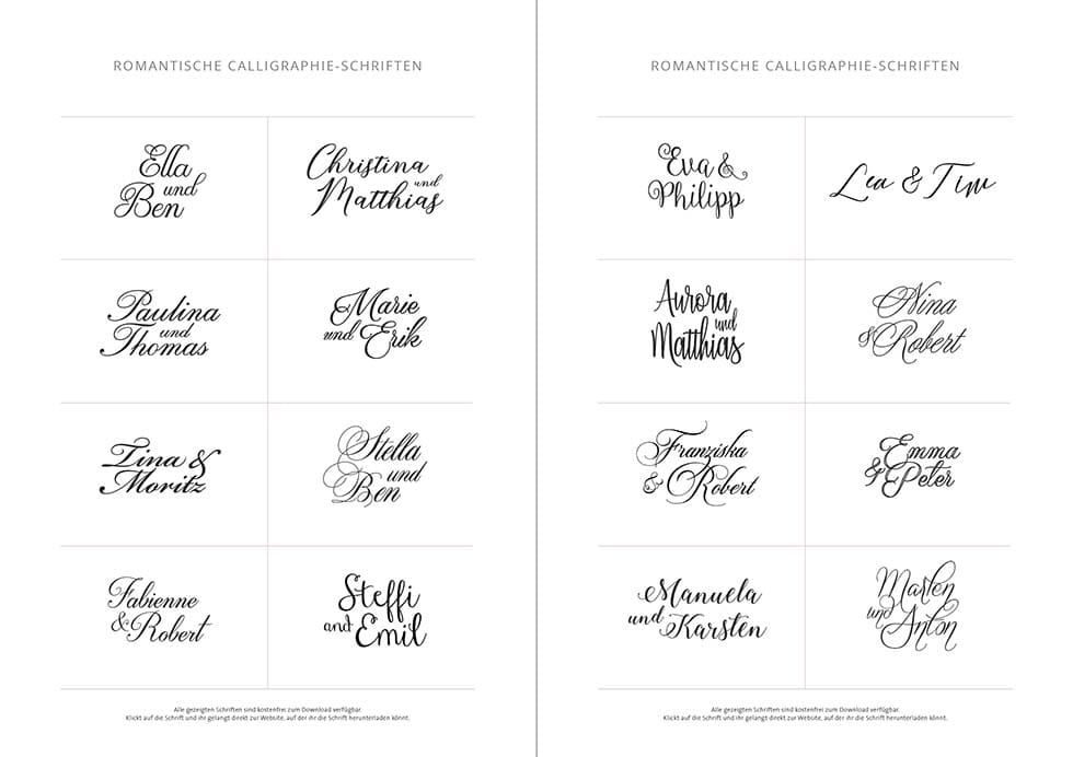 Kalligraphie-Schriften-Hochzeit Freefonts Kalligraphie Schriften