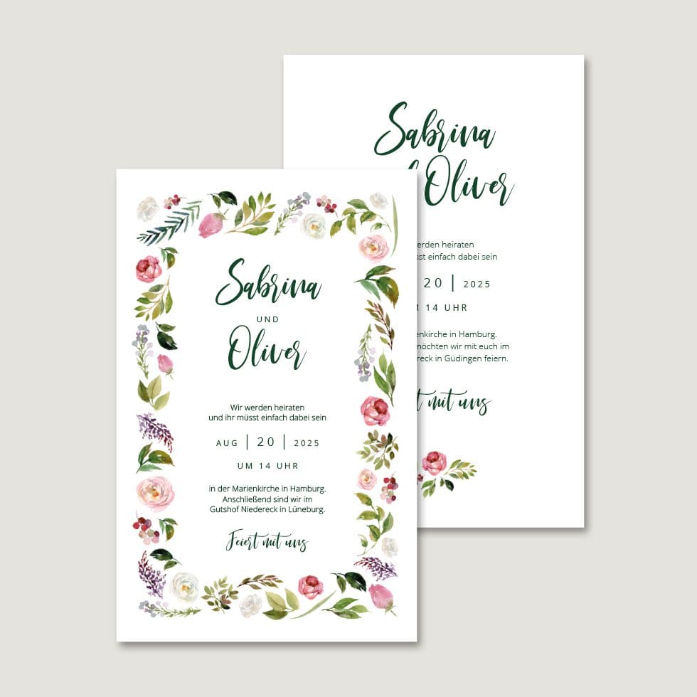 Hochzeitskarten-Blumenkranz Hochzeitskarten Vorlage personalisierbar