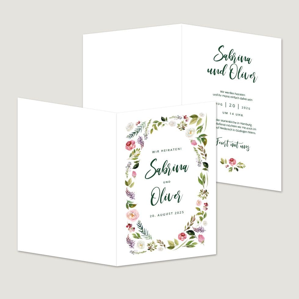 Hochzeitskarten-Blumenkranz12 Klappkarte Hochzeitseinladung Vorlage