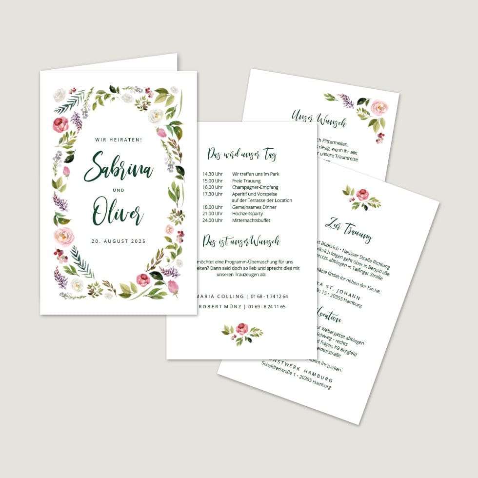 Hochzeitskarten-Blumenkranz13 Klappkarte Hochzeitseinladung Vorlage