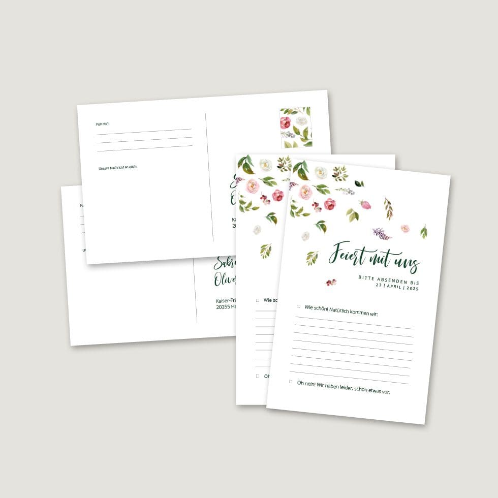 Hochzeitskarten-Blumenkranz14 Antwortkarte Hochzeit Vorlage personalisierbar