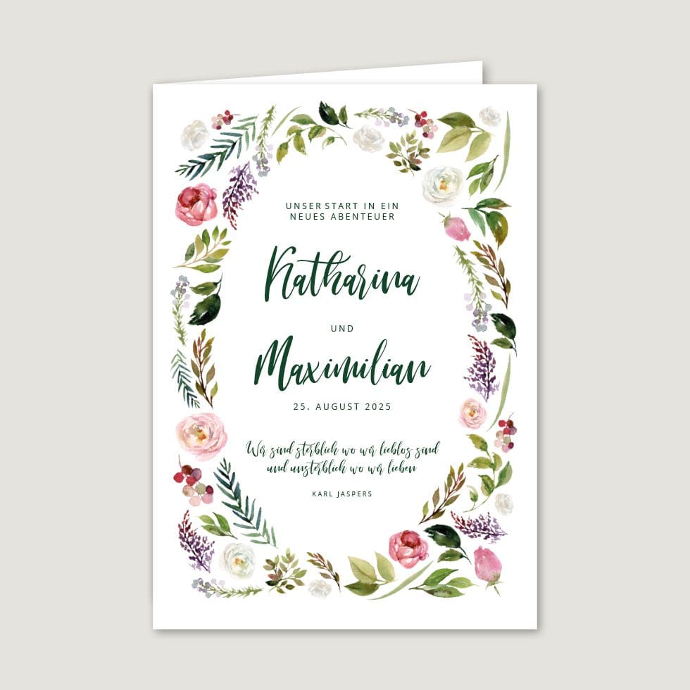 Hochzeitskarten-Blumenkranz19 Kirchenheft Umschlag Vorlage personalisierbar