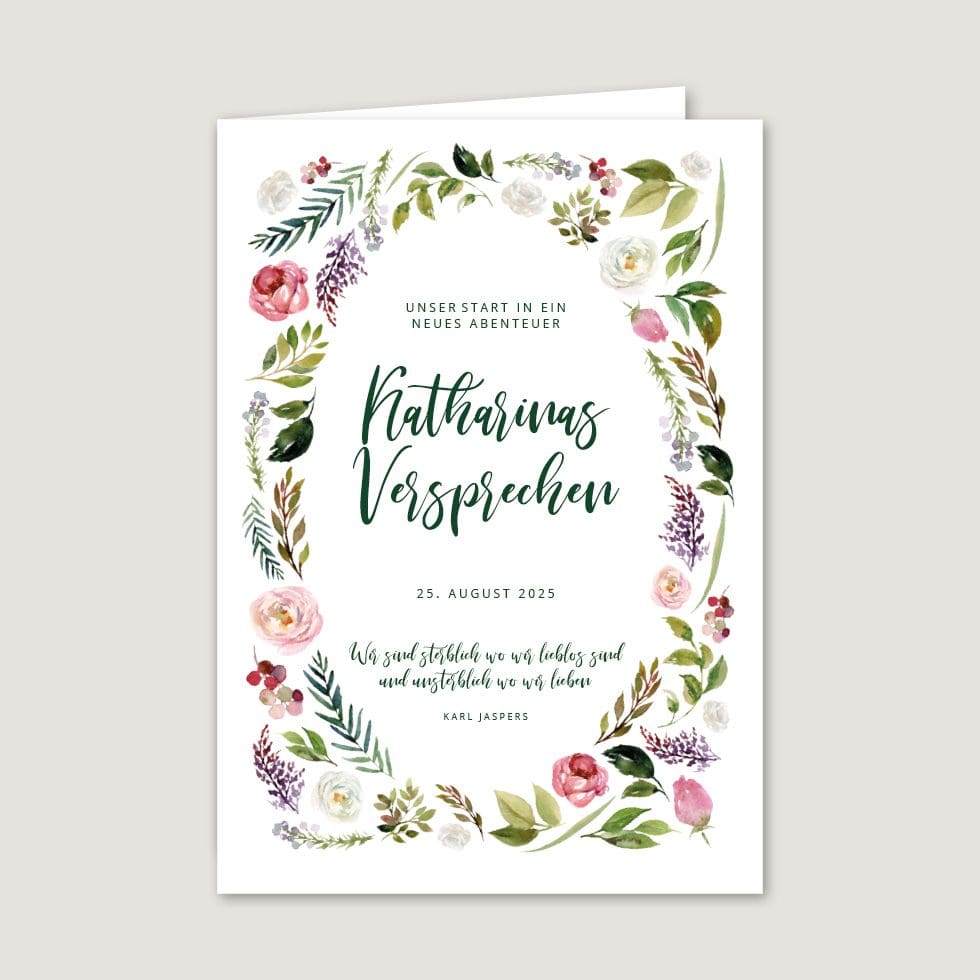 Hochzeitskarten-Blumenkranz21 Eheversprechen Heft Vorlage personalisierbar
