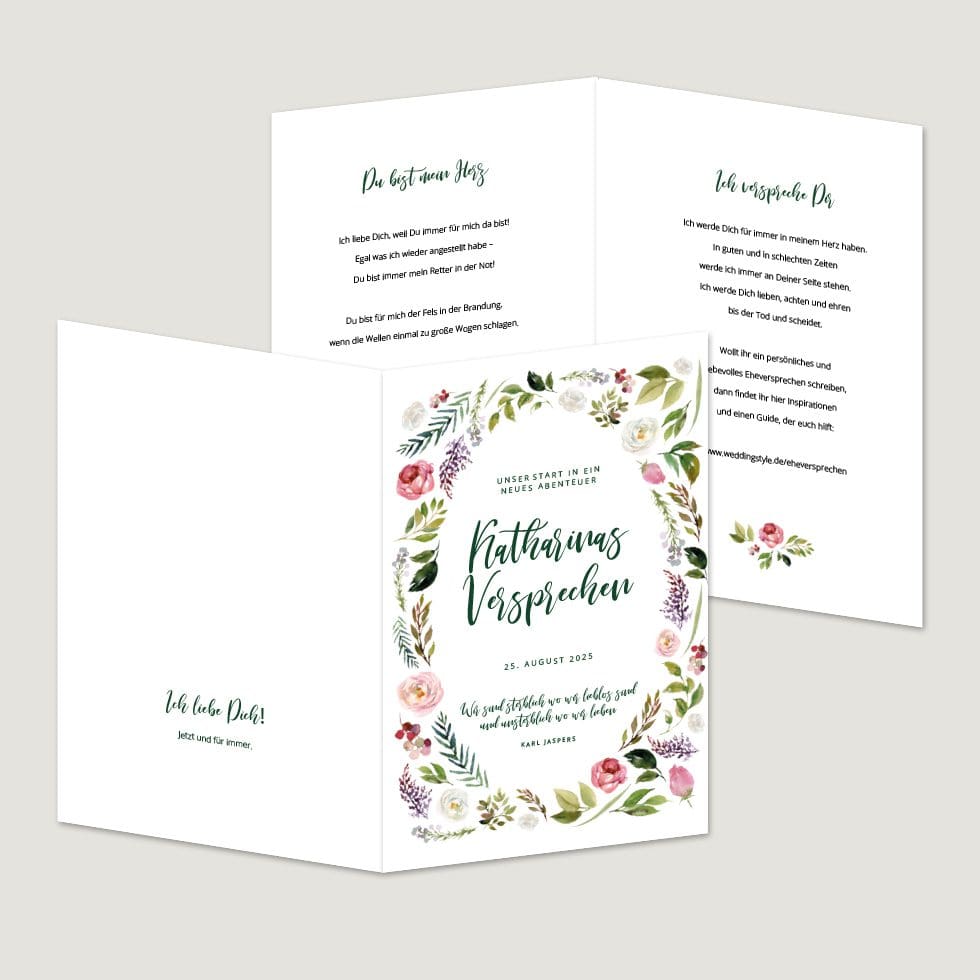 Hochzeitskarten-Blumenkranz22 Eheversprechen Heft Vorlage personalisierbar