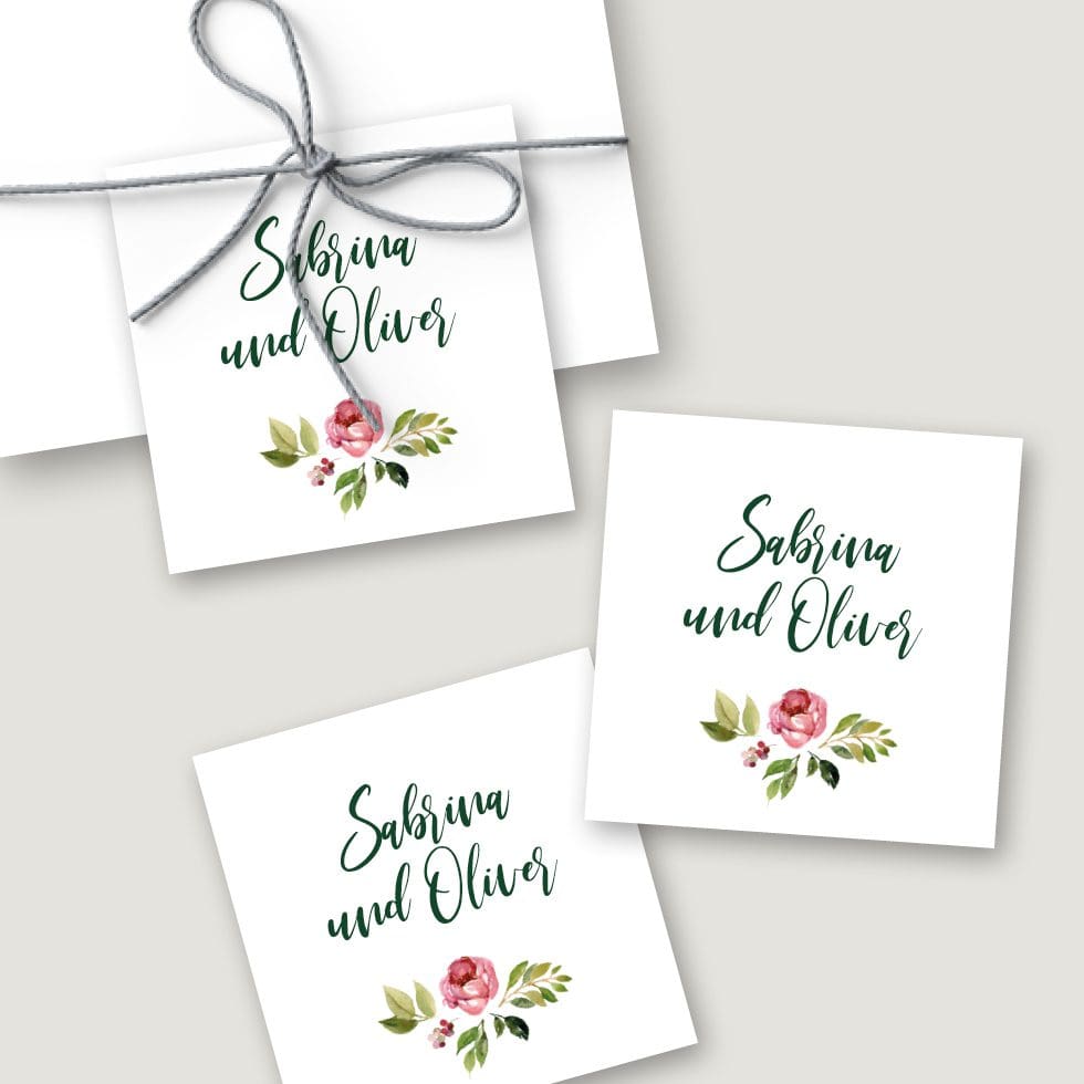 Hochzeitskarten-Blumenkranz33 Personalisierbare Anhänger Vorlage quadratisch