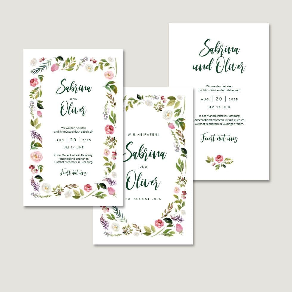 Hochzeitskarten-Blumenkranz4 Hochzeitseinladung Karte Vorlage