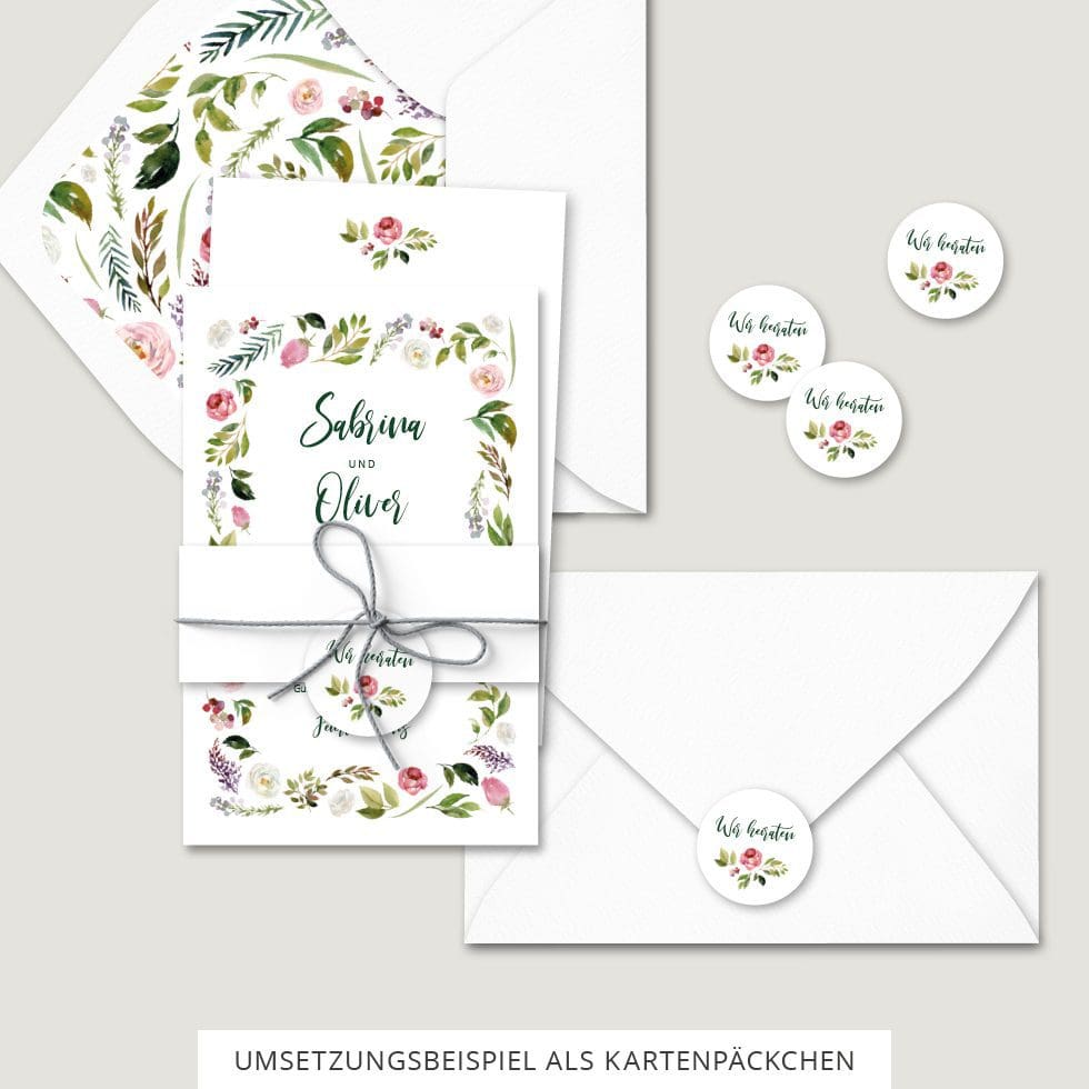 Hochzeitskarten-Blumenkranz6 Hochzeitseinladung Kartenpäckchen Vorlage
