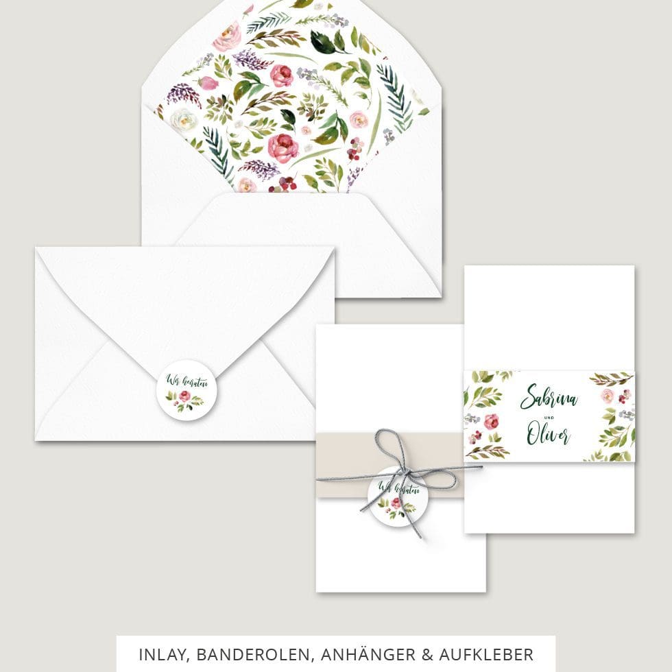 Hochzeitskarten-Blumenkranz7 Banderolen Anhänger Hochzeitseinladung
