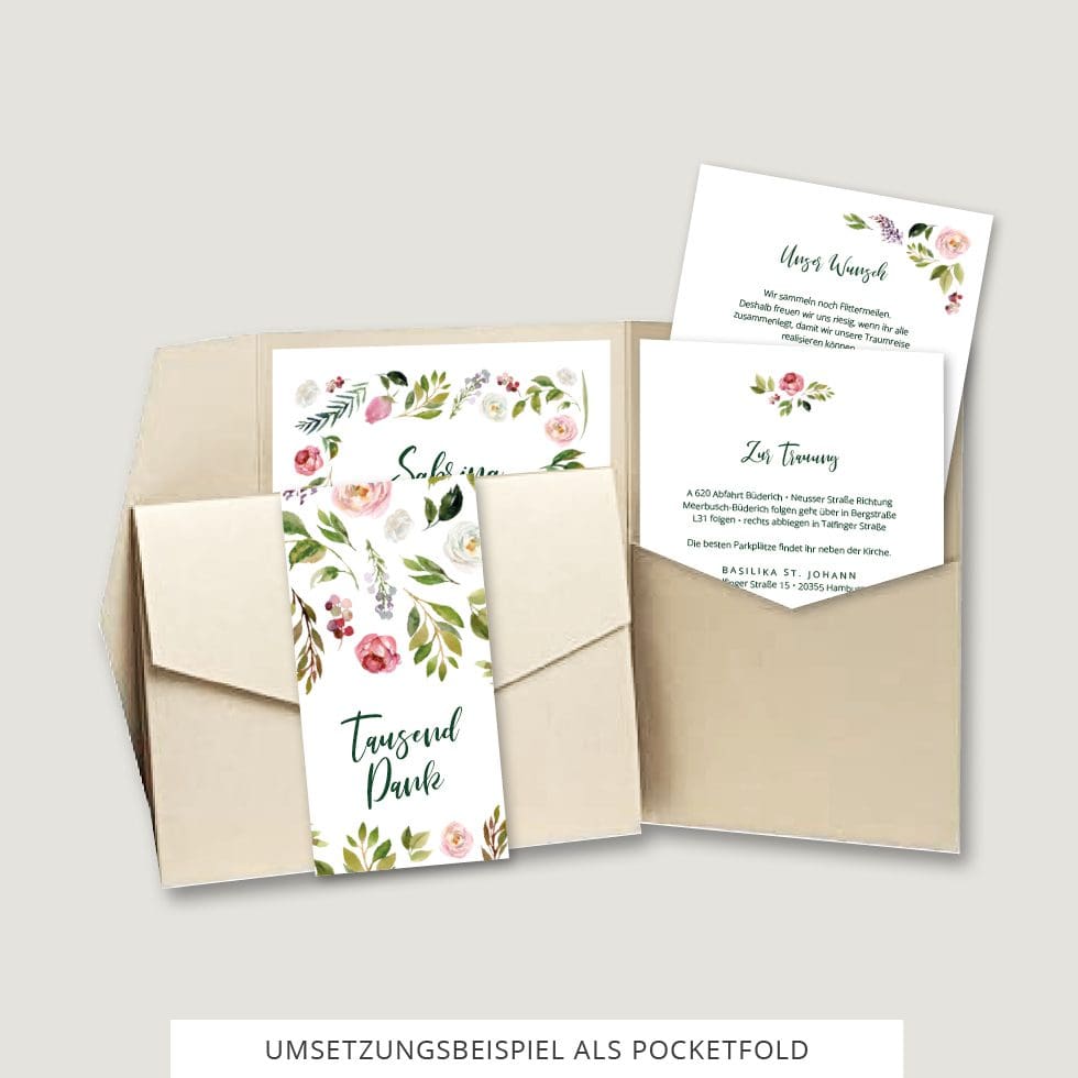 Hochzeitskarten-Blumenkranz8 Hochzeitseinladung Pocketfold Vorlage