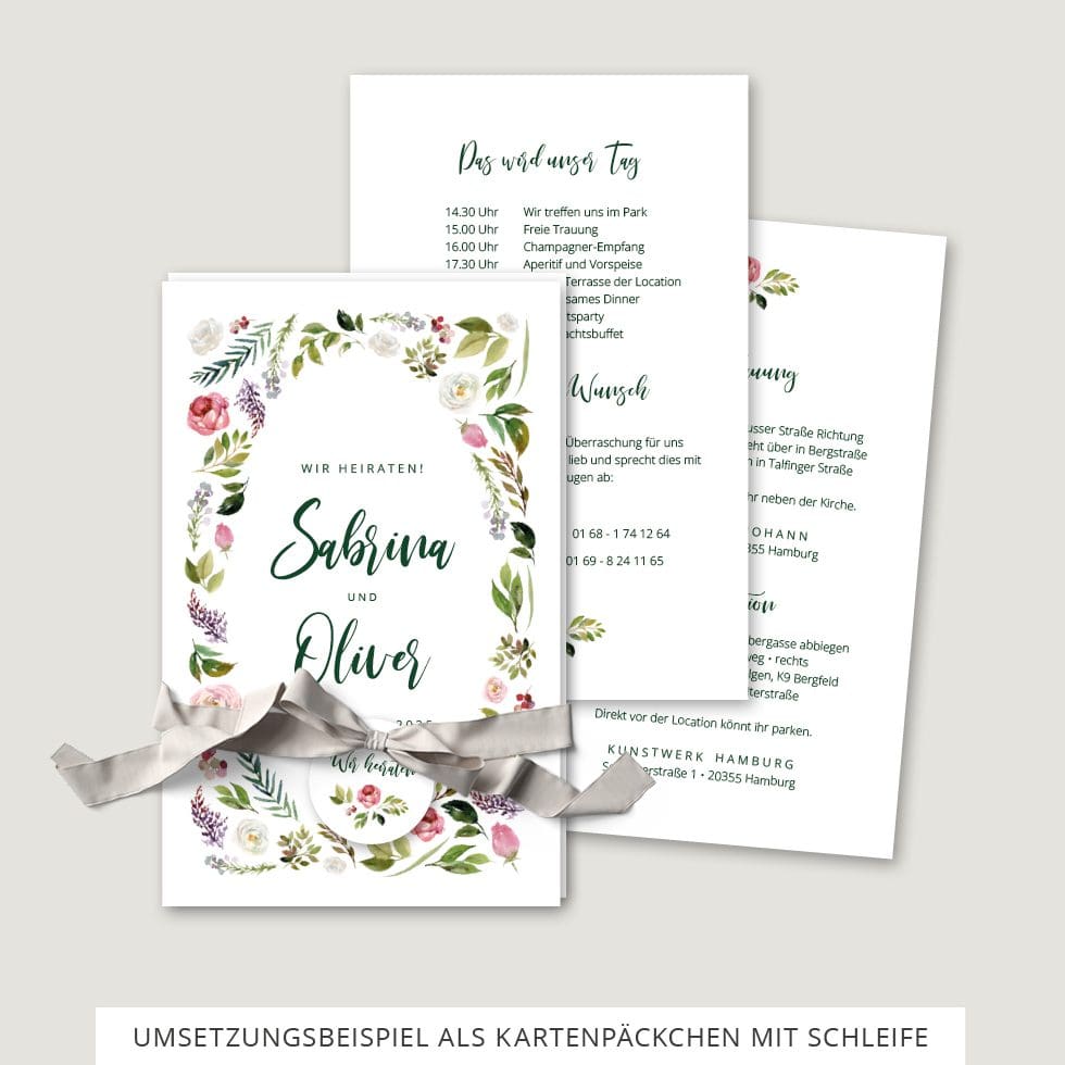Hochzeitskarten-Blumenkranz9 Hochzeitseinladung Vorlage Kartenpäckchen