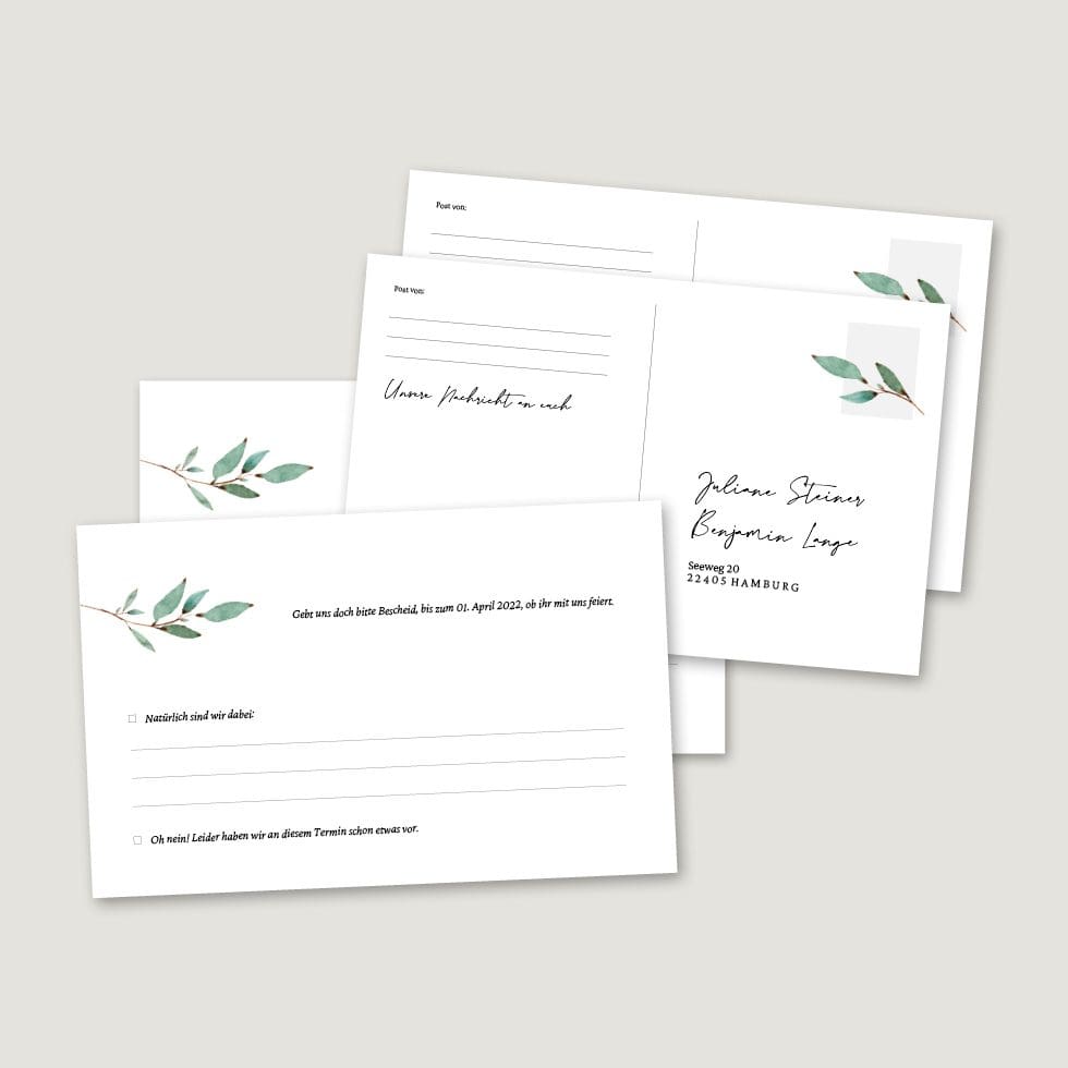 Hochzeitskarten-Branch14 Antwortkarte Hochzeit Vorlage personalisierbar