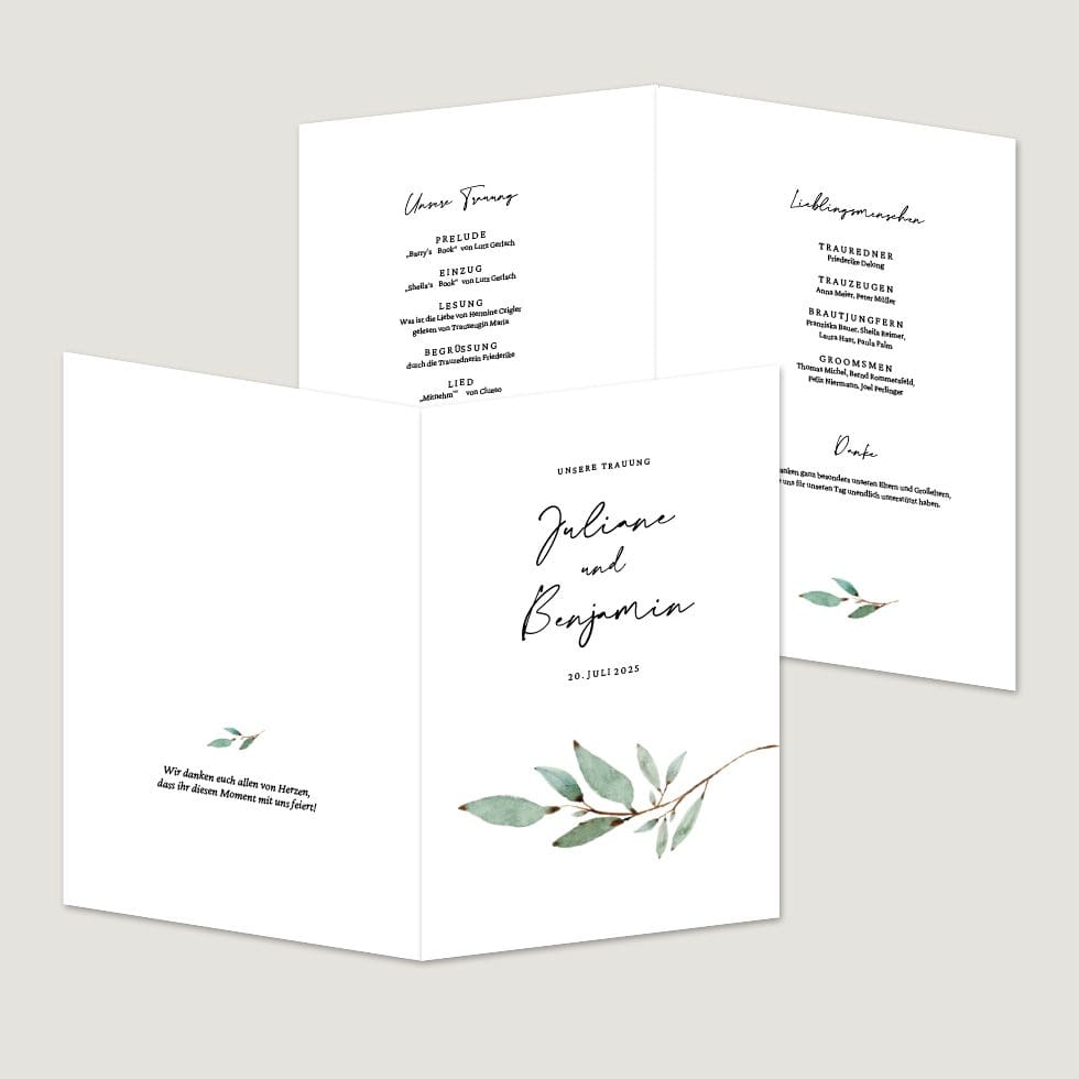 Hochzeitskarten-Branch20 Kirchenheft & Inhalt Vorlage personalisierbar
