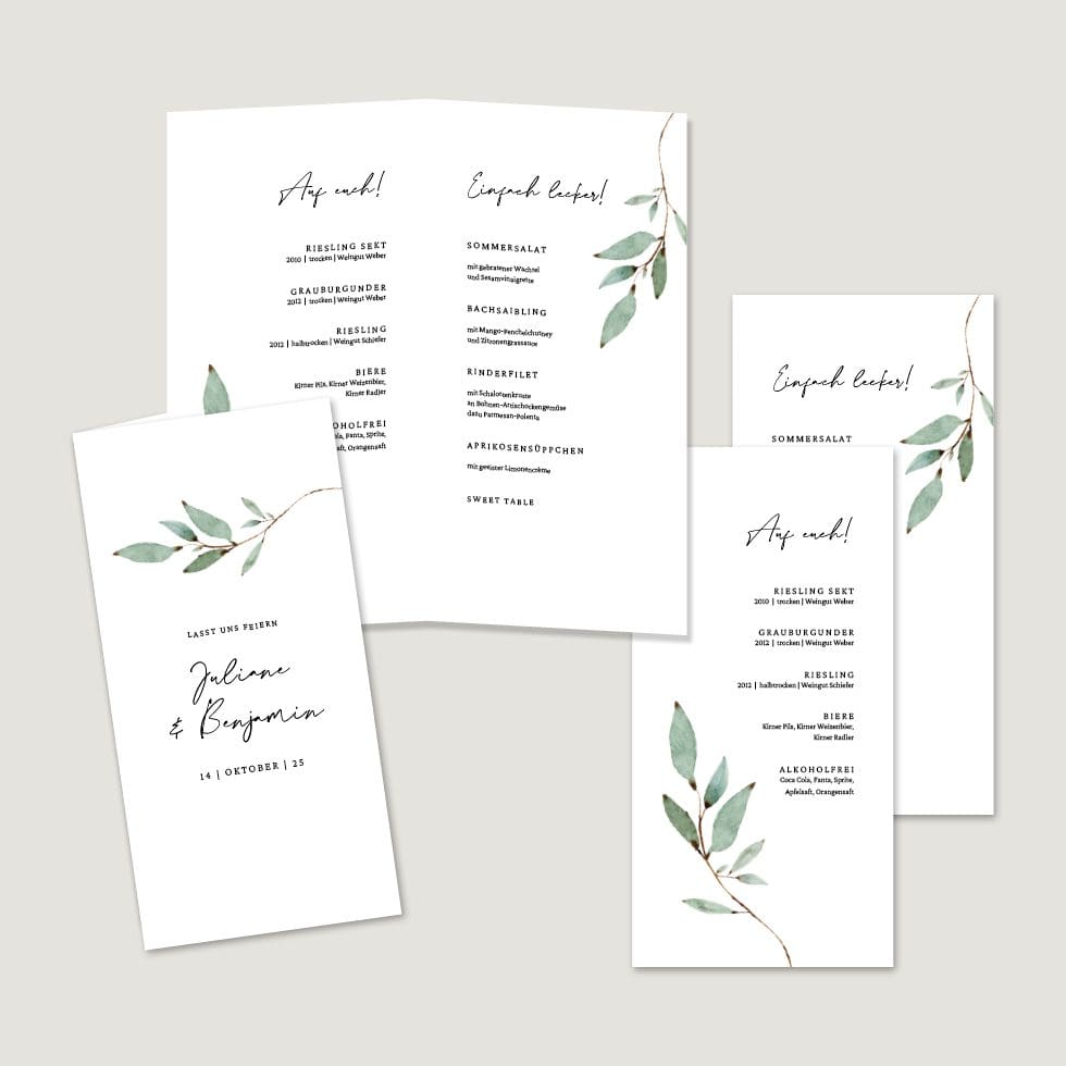 Hochzeitskarten-Branch27 Menükarten Vorlage personalisierbar