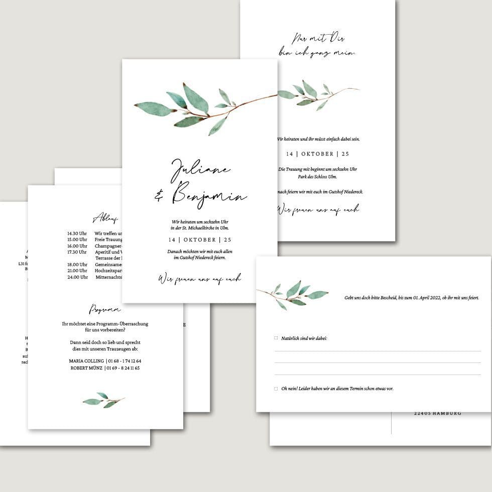 Hochzeitskarten-Branch3 Hochzeitseinladung Set Vorlage personalisierbar