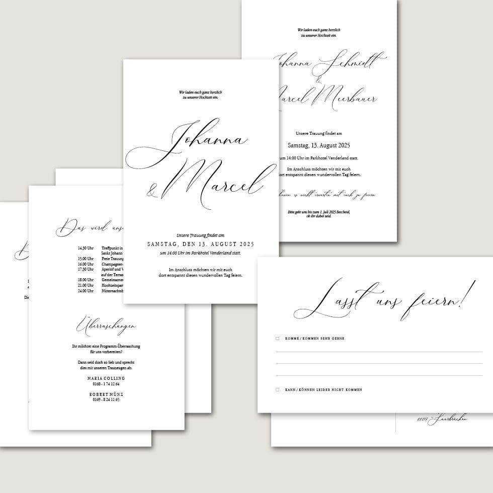 Hochzeitskarten-Calligraphie3 Hochzeitseinladung Set Vorlage personalisierbar