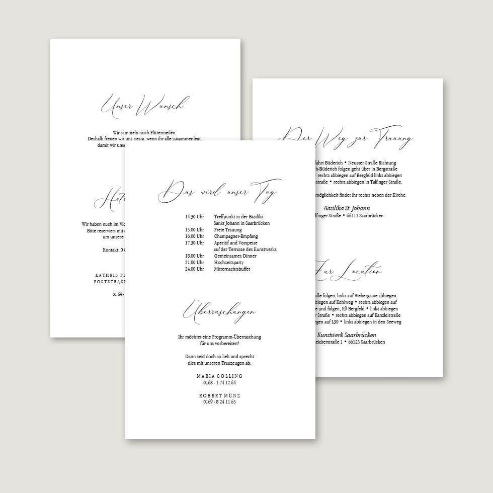 Hochzeitskarten-Calligraphie5 Infokarten Hochzeitseinladung personalisierbar
