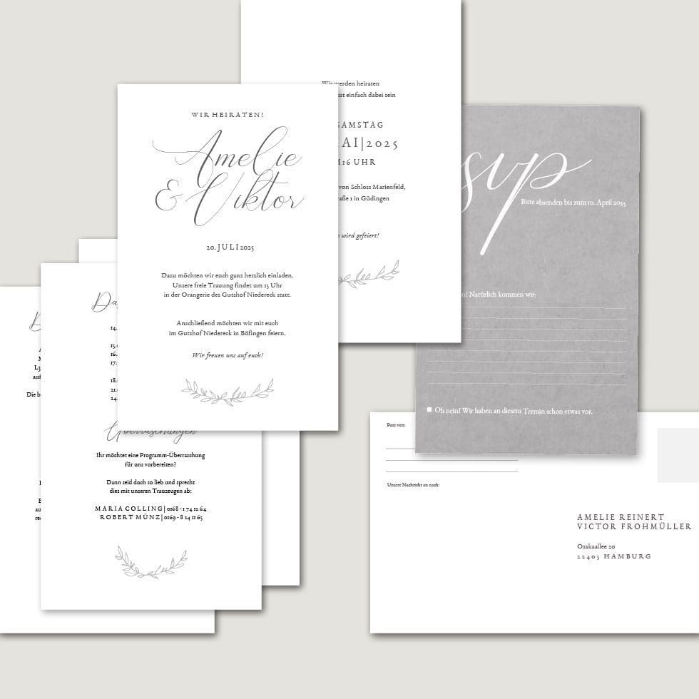 Hochzeitskarten-Elegant-Branch3 Hochzeitseinladung Set Vorlage personalisierbar
