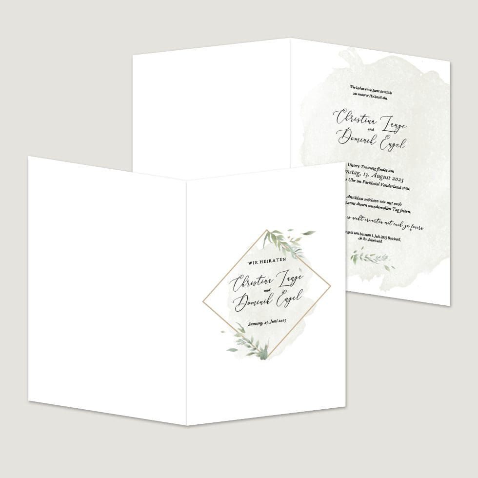 Hochzeitskarten-Greenery12 Klappkarte Hochzeitseinladung Vorlage