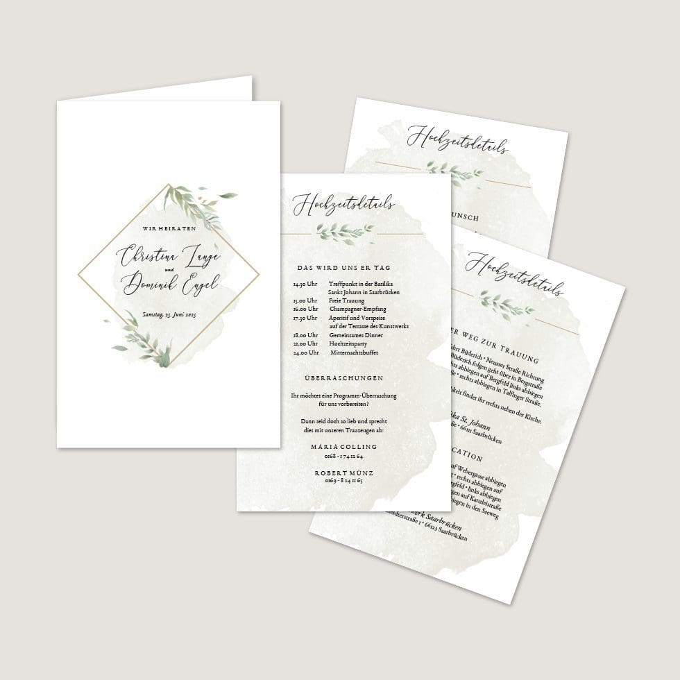 Hochzeitskarten-Greenery13 Klappkarte Hochzeitseinladung Vorlage