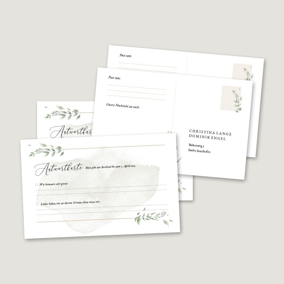 Hochzeitskarten-Greenery14 Antwortkarte Hochzeit Vorlage personalisierbar