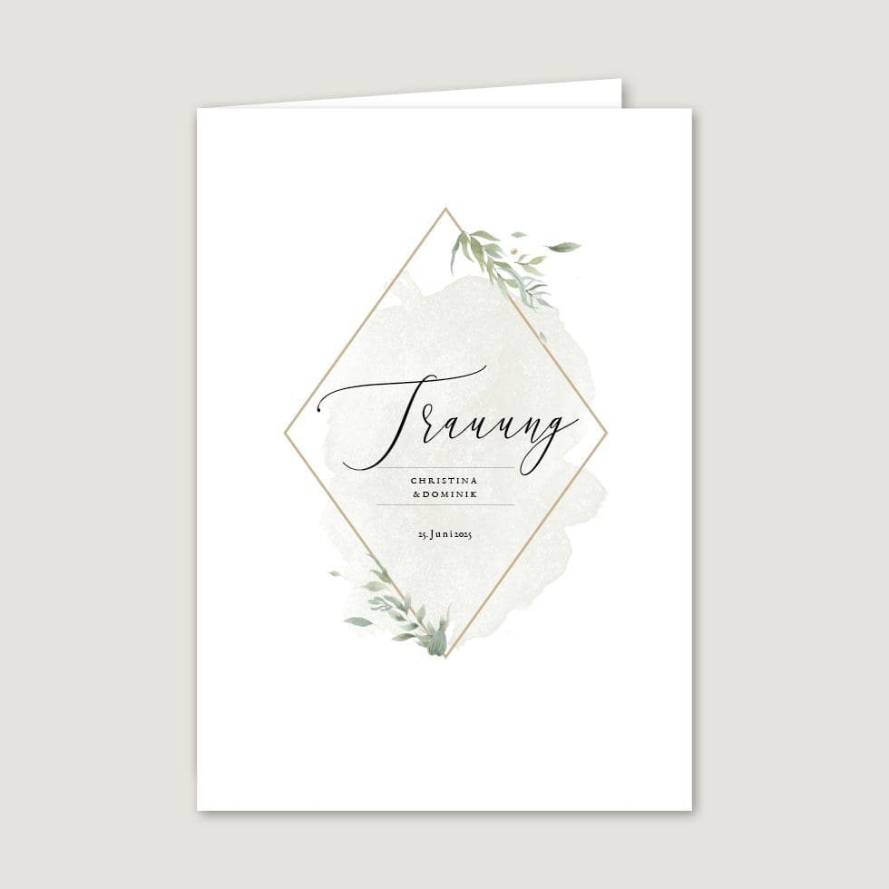 Hochzeitskarten-Greenery19 Kirchenheft Umschlag Vorlage personalisierbar