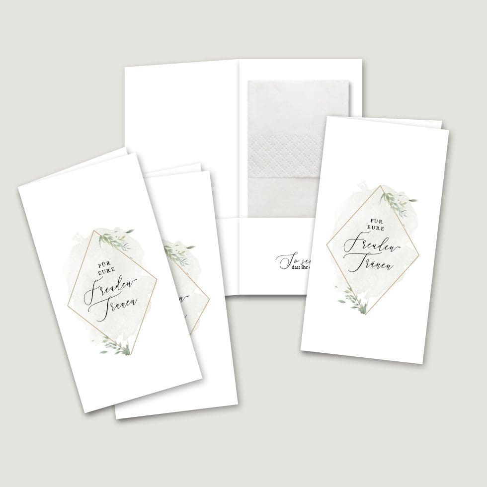 Hochzeitskarten-Greenery24 Freudentränen Taschentücher Hüllen