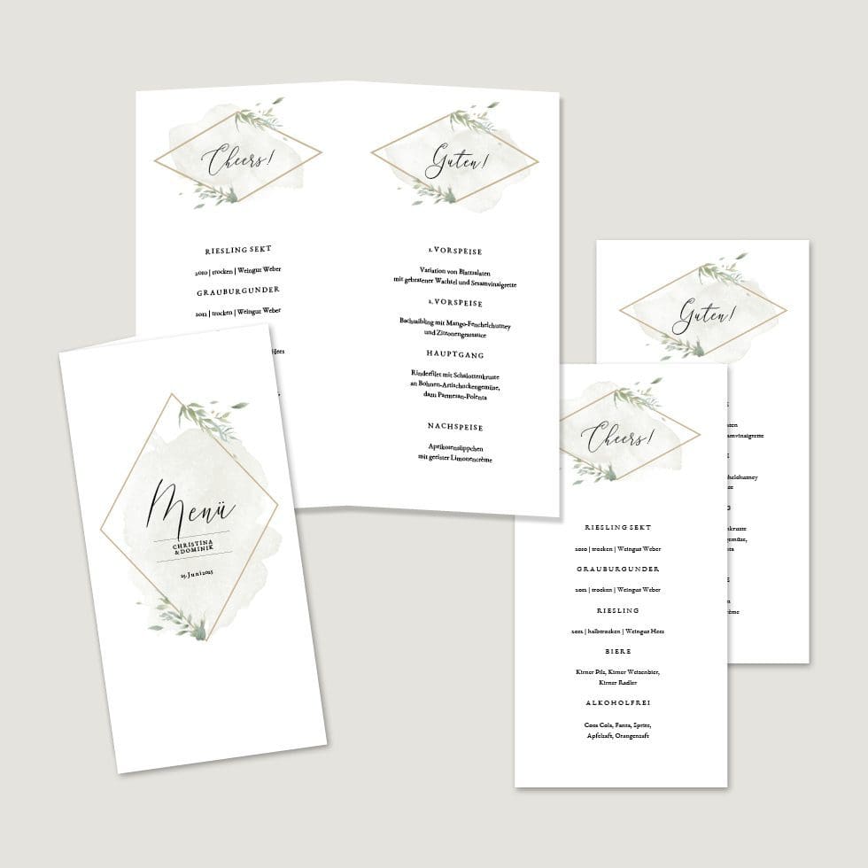 Hochzeitskarten-Greenery27 Menükarten Vorlage personalisierbar