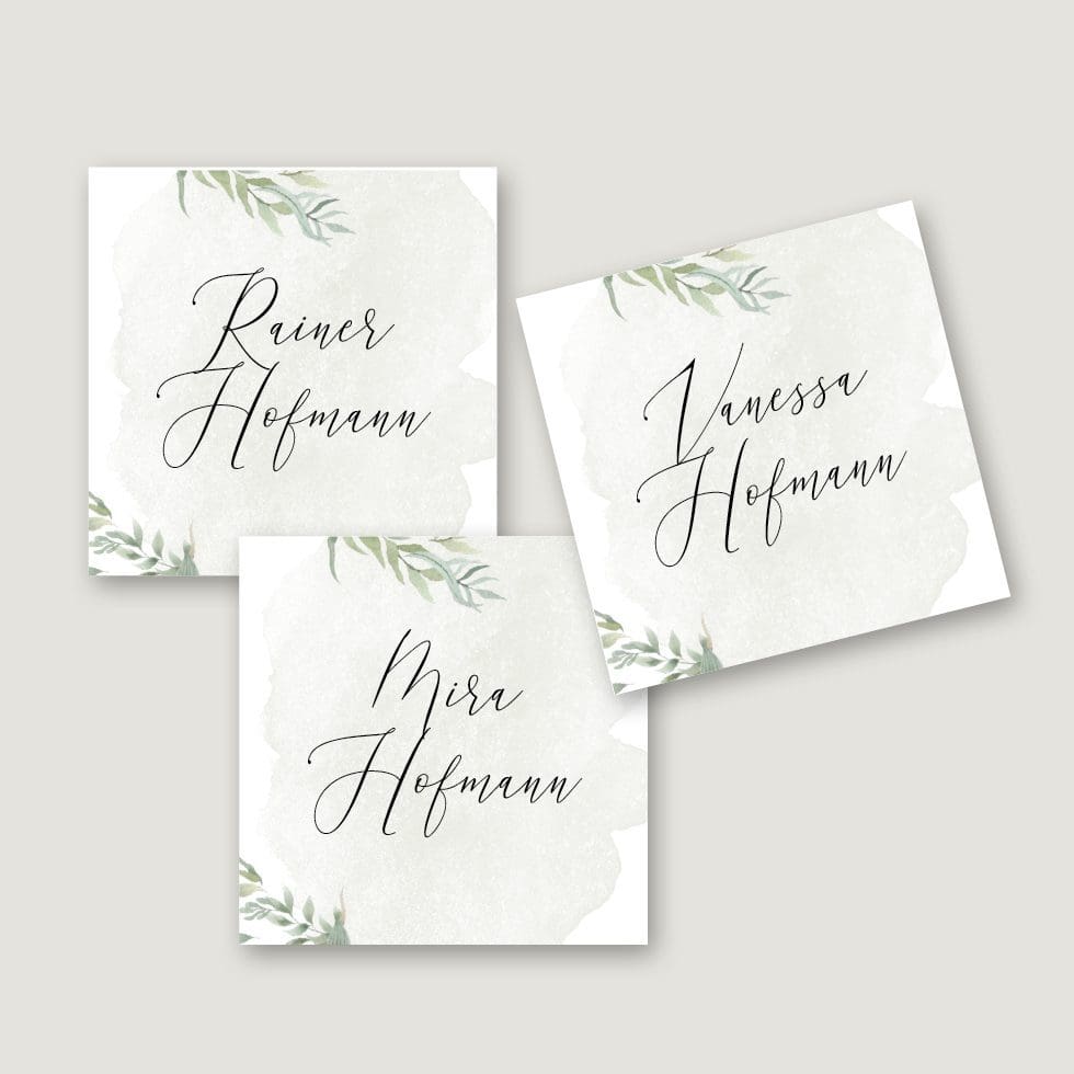 Hochzeitskarten-Greenery32 Personalisierbare Namenskarte Vorlage