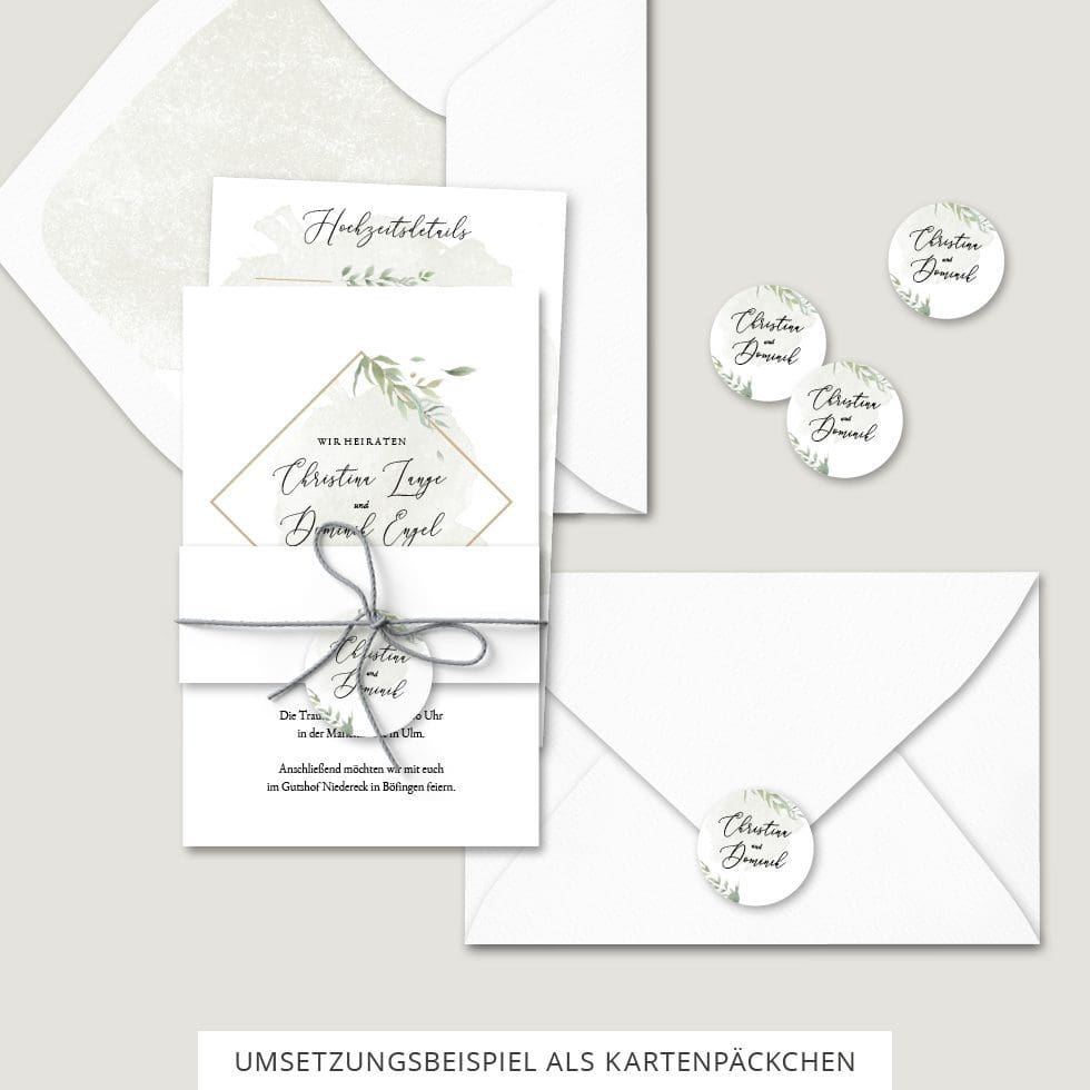 Hochzeitskarten-Greenery6 Hochzeitseinladung Kartenpäckchen Vorlage