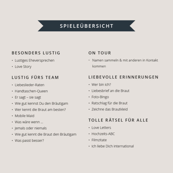 JGA Aktionen Spiele Übersicht