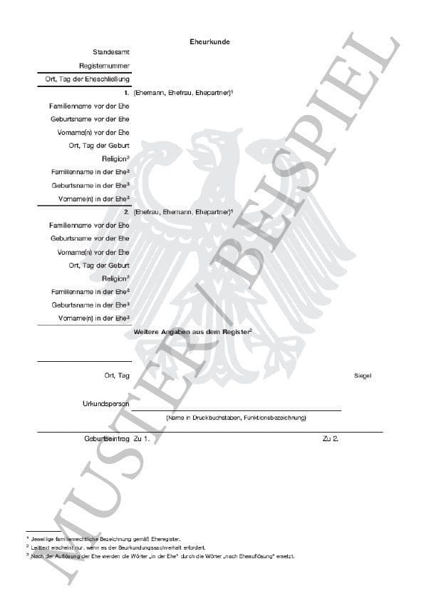 Eheurkunde-Beispiel Eheurkunde Heiratsurkunde