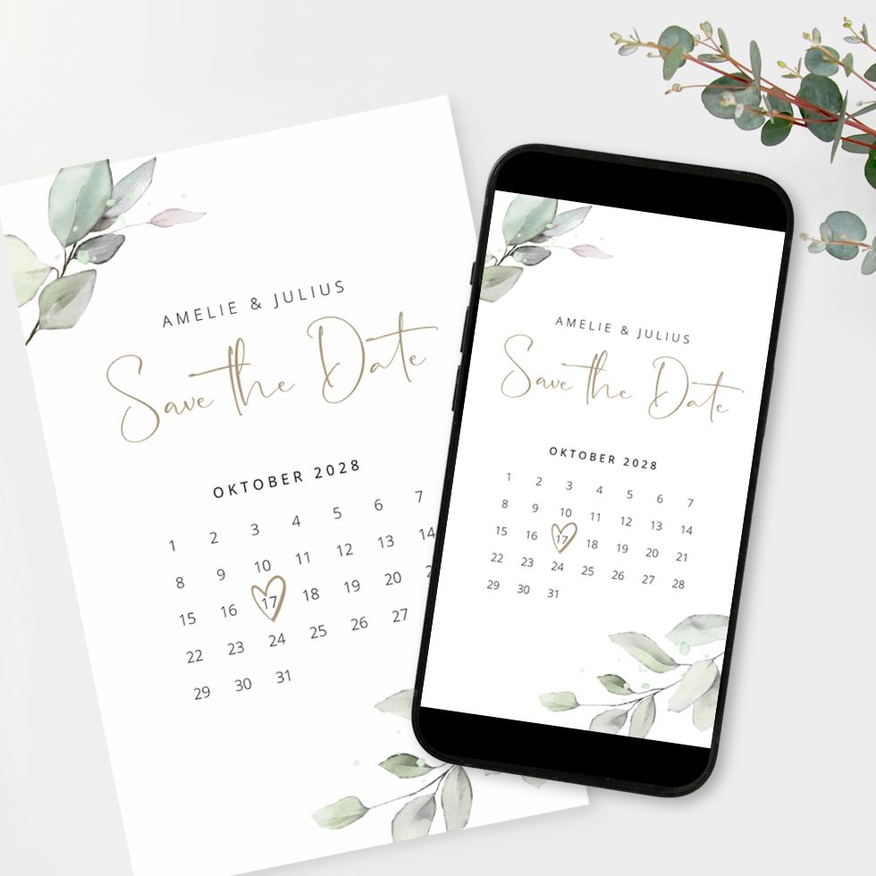 Save the Date WhatsApp Karte Eukalyptus Kalender