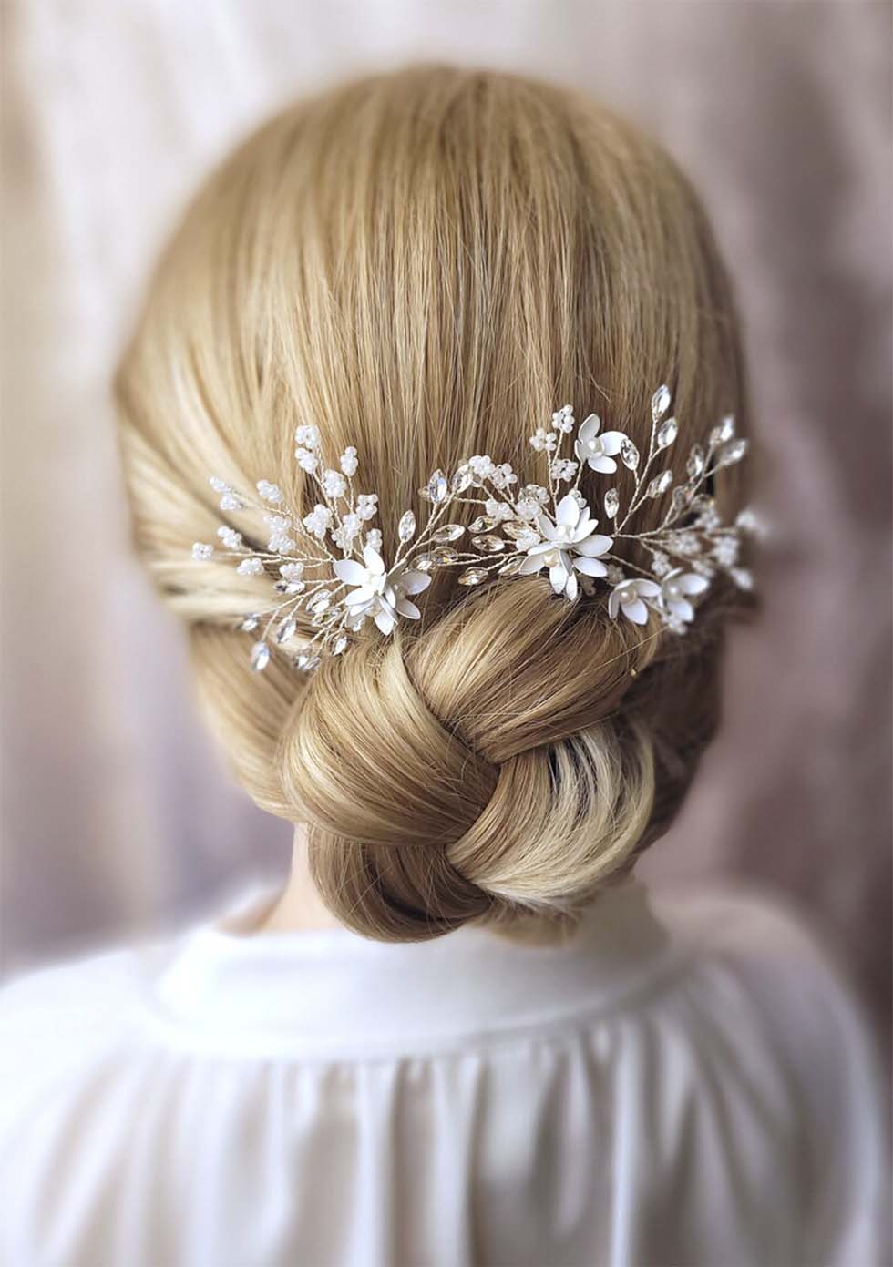 Haarnadel-Perlen-Blumen-Weiss-2 Haarnadeln Hochzeit