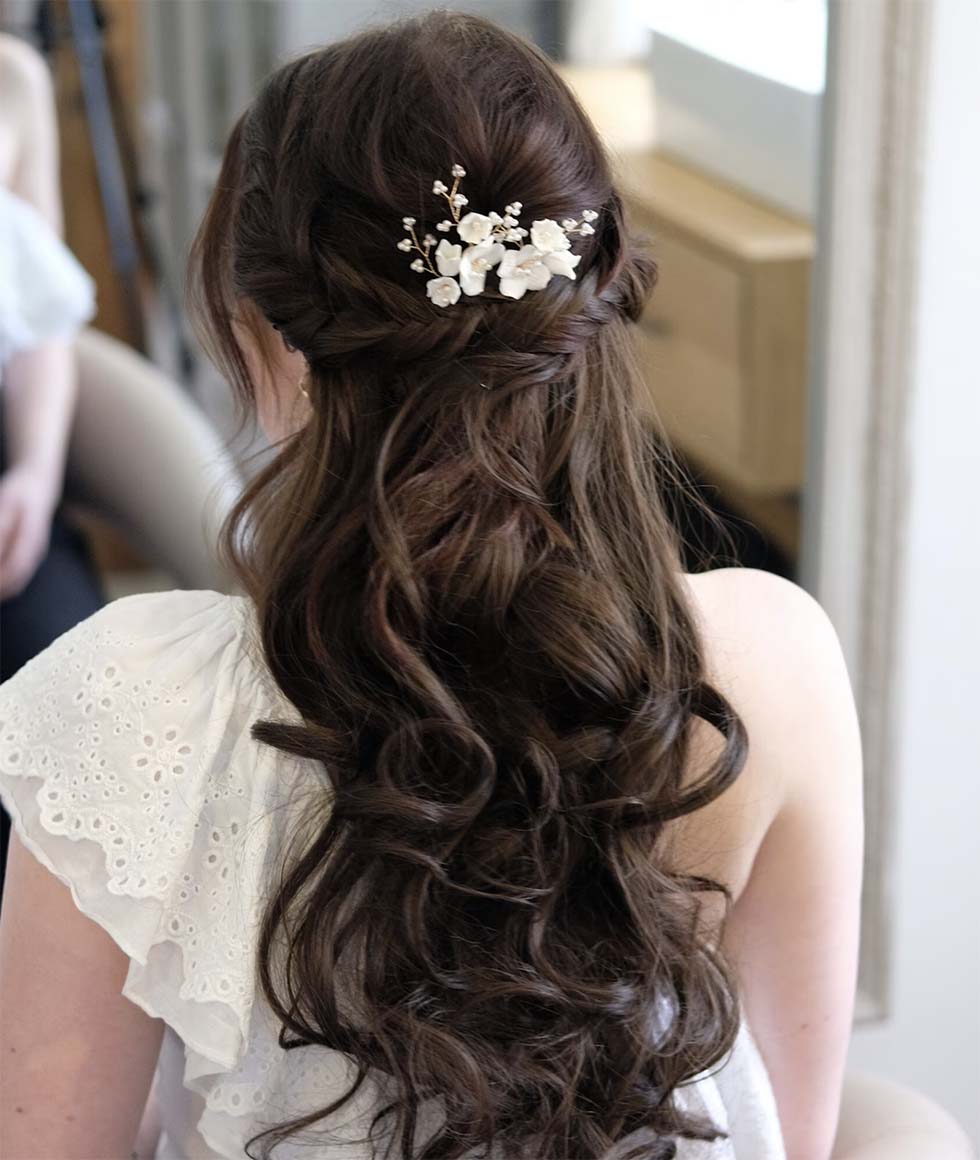 Haarnadel-Perlen-Blumen-Weiss-3 Haarnadeln Frisur lange Haare Braut