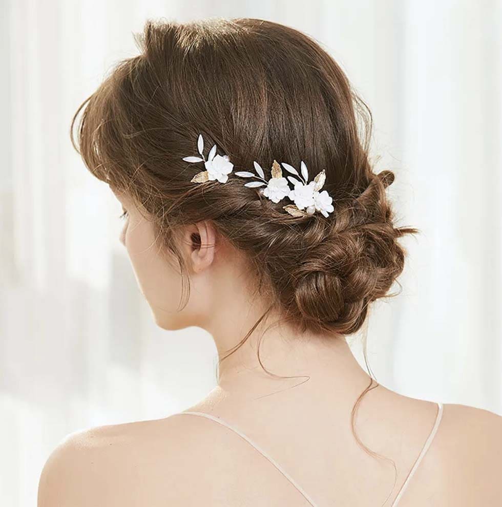 Haarnadel-Perlen-Blumen-Weiß Haarnadeln Brautfrisur