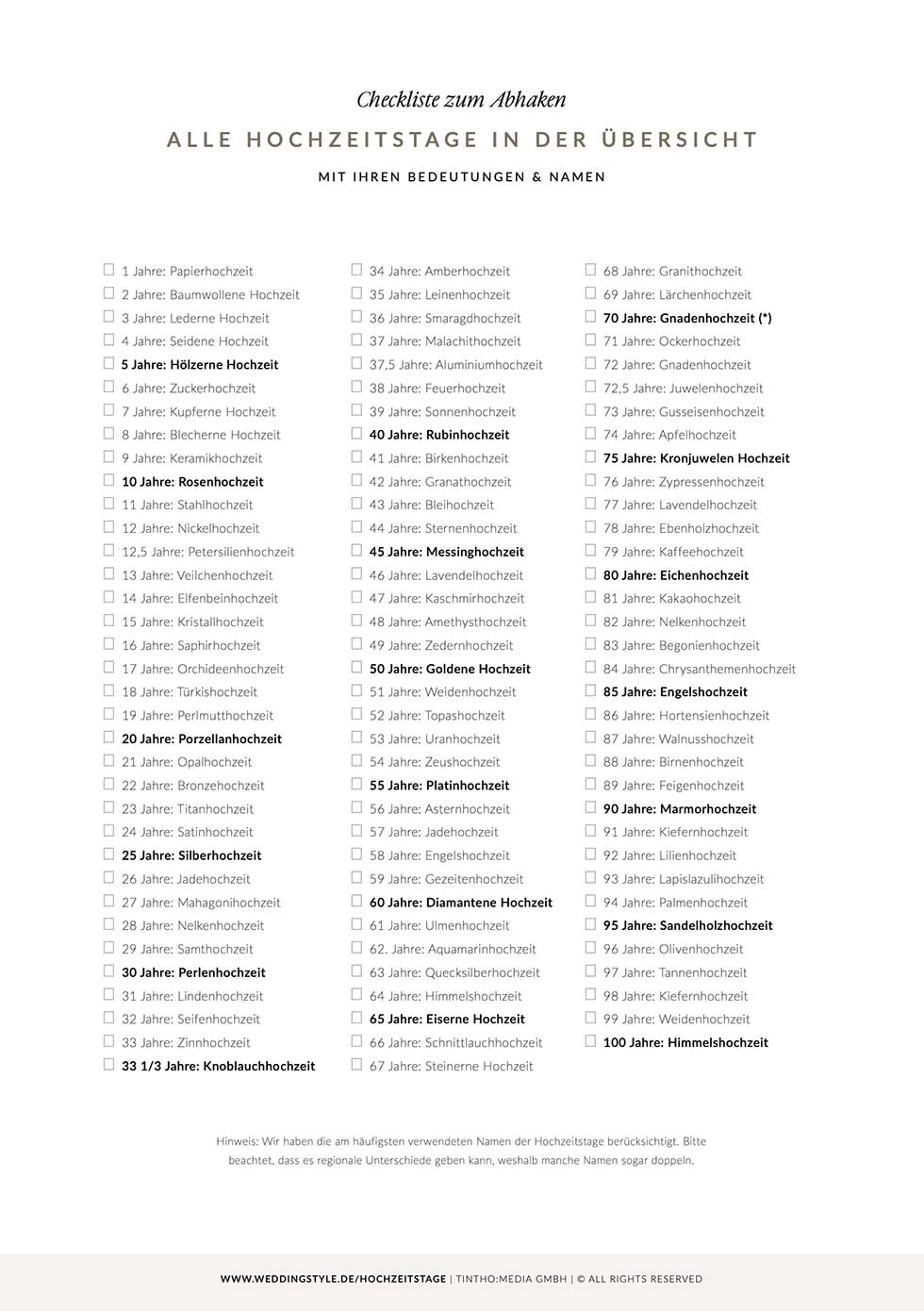 Hochzeitstage Übersicht downloaden