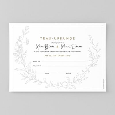 Trauurkunde Blätterrahmen personalisisert