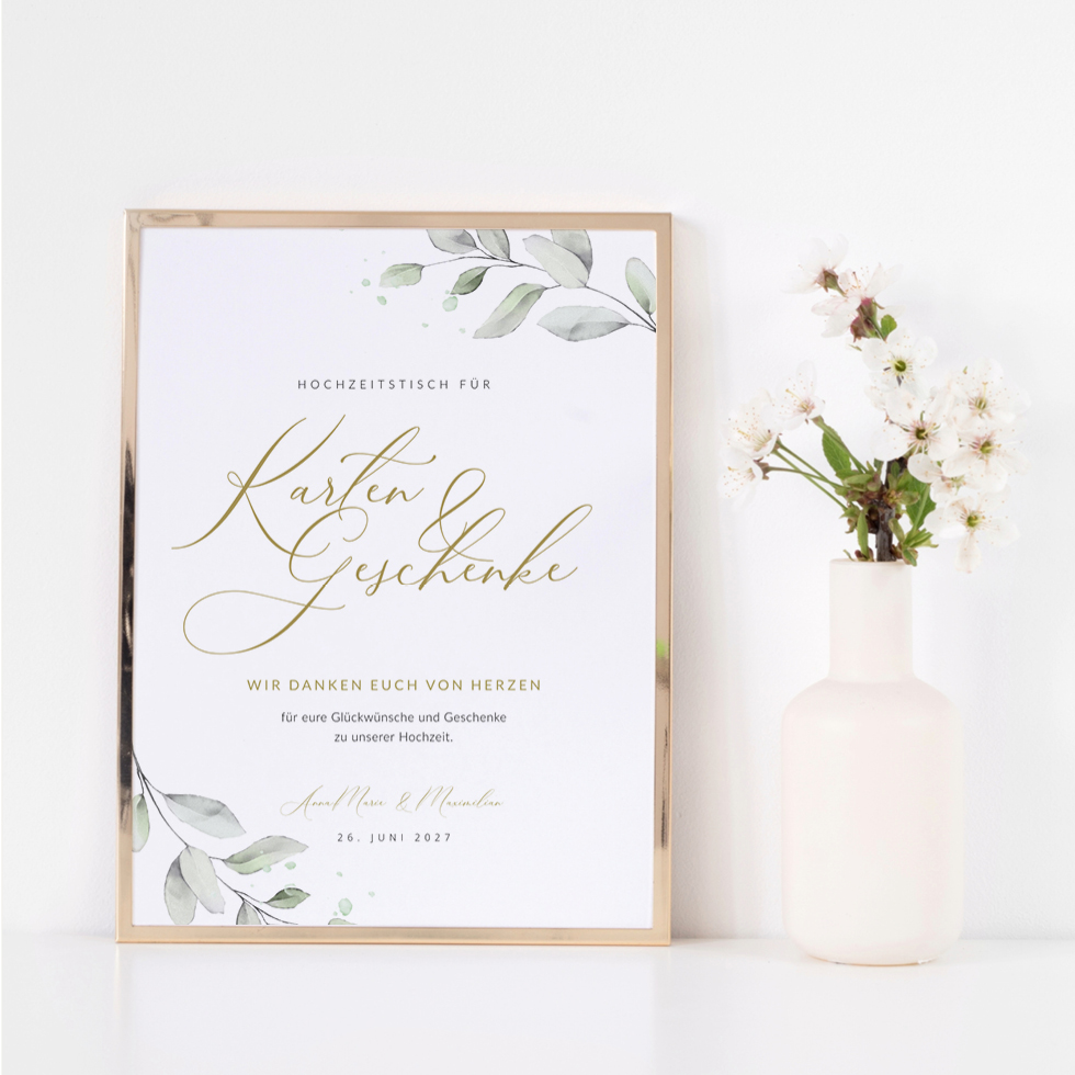 Geschenketisch Schild Hochzeit Eukalyptus Geschenketisch Schild Hochzeit Eukalyptus